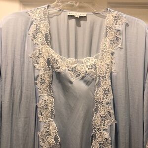 EILEEN WEST SANTORINI SATIN GOWN & ROBE Blue ANKLE LENGTH NWT sz M